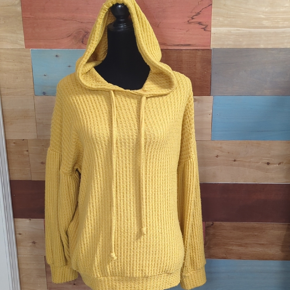 Cherish Oversized Waffle Yellow Hooded Sweatshirt